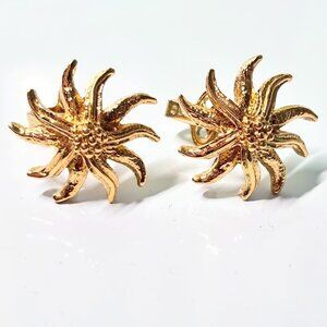 Vintage D’Orlan Gold Plated Sunburst Clip On Earrings Canada Mid Century